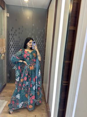 Green Colour Georgette Fabric Stitched Gown  3