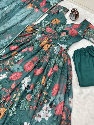Green Colour Georgette Fabric Stitched Gown  5