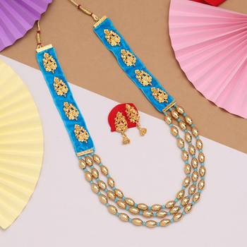 Firozi color goddess lakshmi temple necklace set 1