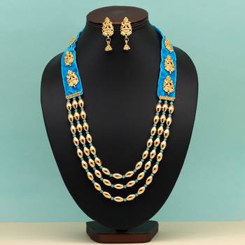 Firozi color goddess lakshmi temple necklace set 3