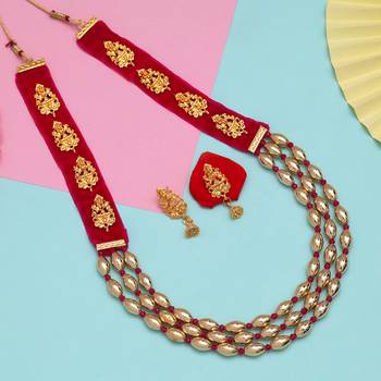 Red color goddess lakshmi temple necklace set 1