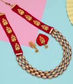 Red color goddess lakshmi temple necklace set