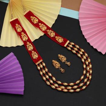Red color goddess lakshmi temple necklace set 2