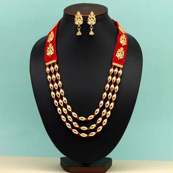 Red color goddess lakshmi temple necklace set 3