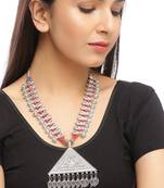 Silver-plated & red statement handcrafted oxidised necklace