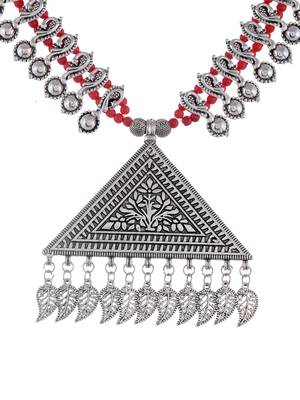 Silver-plated & red statement handcrafted oxidised necklace 2