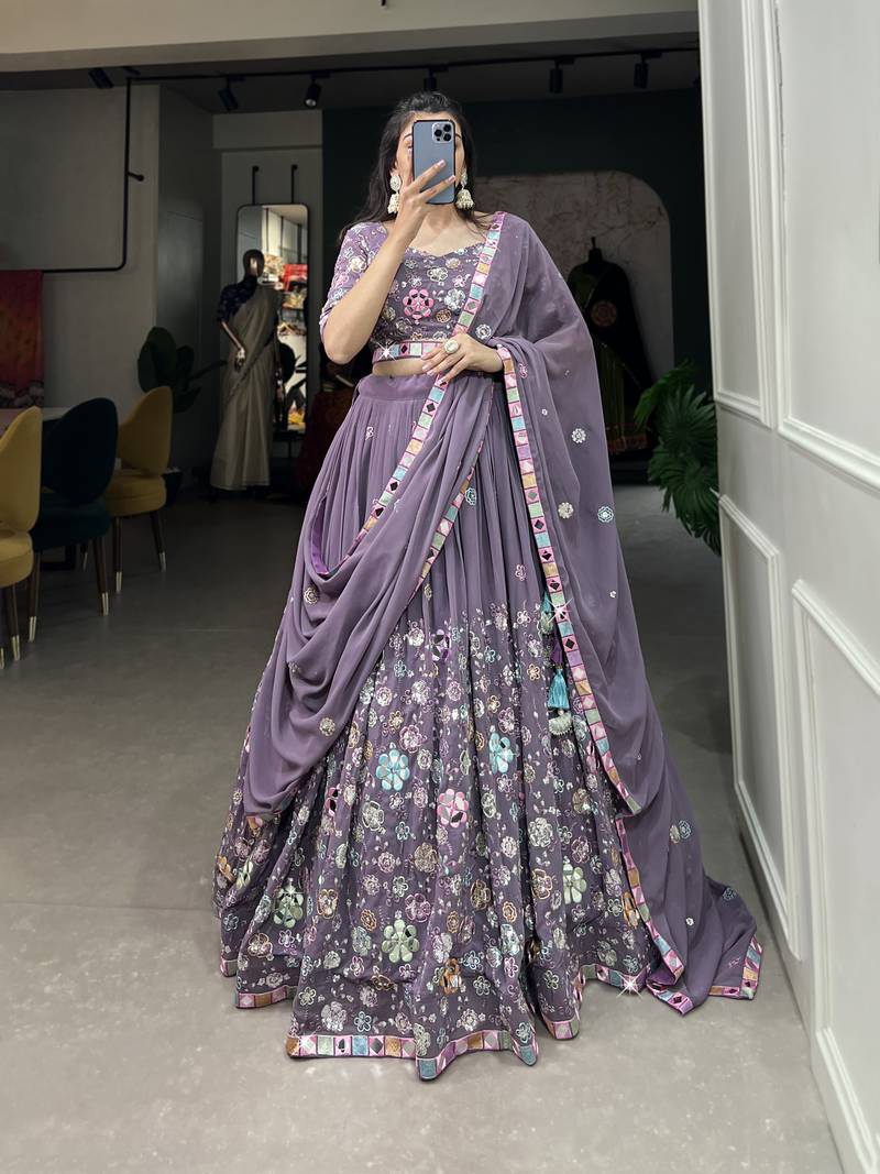 Grey Colour Wedding Special Real Mirror Work Lehenga Choli