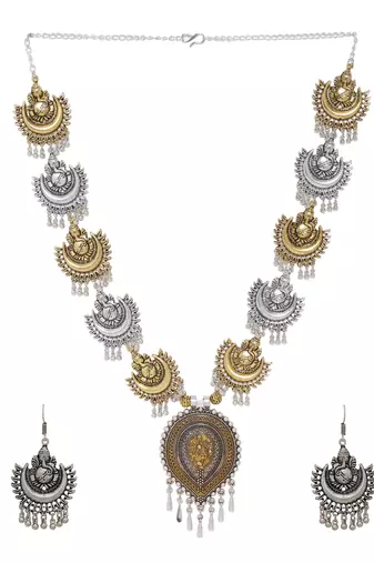 Oxidised silver plated necklaceset