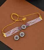 Pink onyx layered choker jewellery set with stud earrings