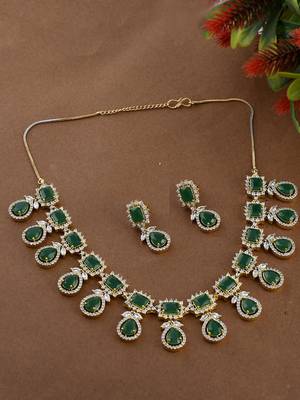 Emerald green american diamond necklace set 1