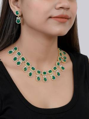 Emerald green american diamond necklace set 2