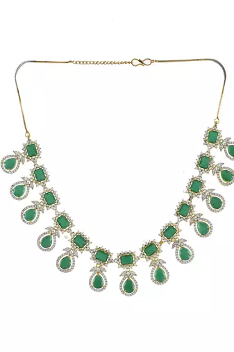 Emerald green american diamond necklace set