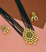 Green, red gold tone kundan beaded necklace with earrings