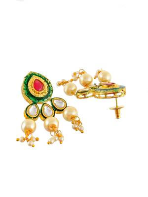 Green, red gold tone kundan beaded necklace with earrings 4