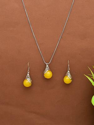 Silver-plated onyx-studded jewellery set 1