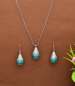 Silver-plated & turquoise blue brass handcrafted jewellery set