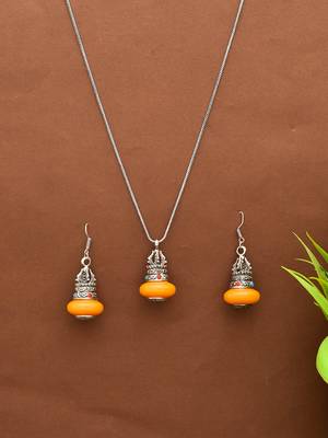 Silver-plated onyx studded jewellery set 1