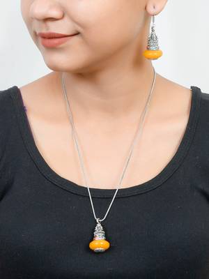 Silver-plated onyx studded jewellery set 2
