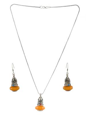 Silver-plated onyx studded jewellery set 3