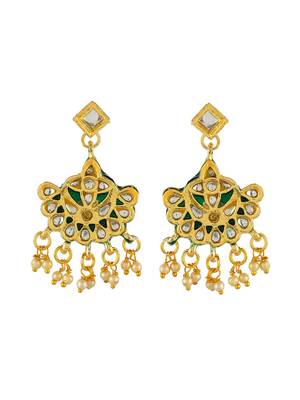 gold-plated green & white kundan studded jewellery set 4