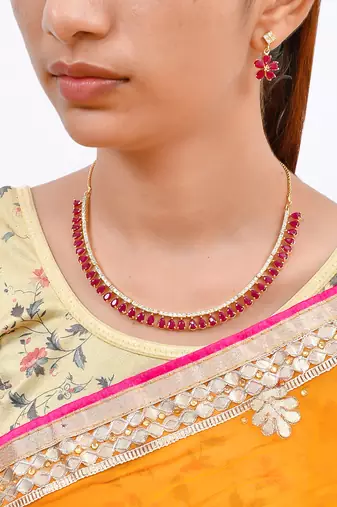 Gold-plated american diamond studded jewellery set