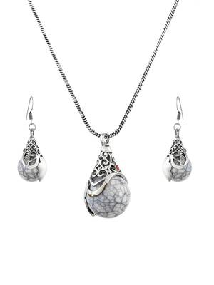 Silver-plated onyx studded jewellery set 3