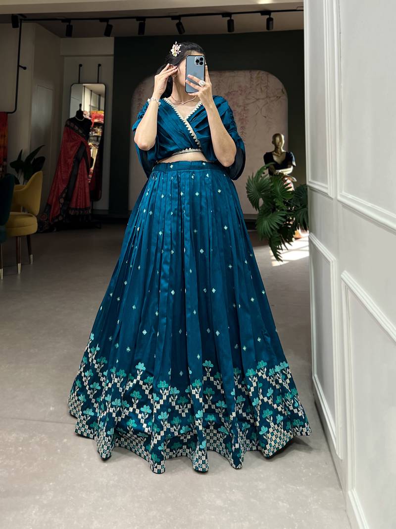 Teal Leola  Lehenga with top main image 0