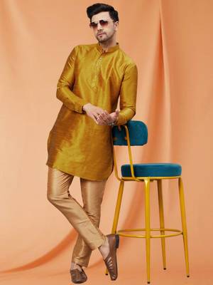 Gold Art silk Plain Kurta pajama 1