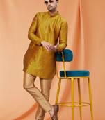 Gold Art silk Plain Kurta pajama