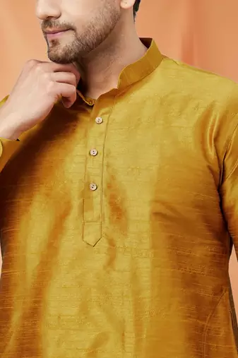 Gold Art silk Plain Kurta pajama