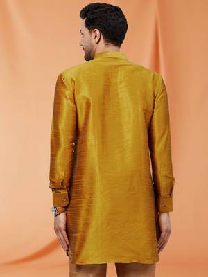 Gold Art silk Plain Kurta pajama 3