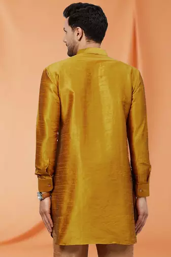 Gold Art silk Plain Kurta pajama