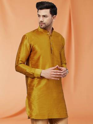 Gold Art silk Plain Kurta pajama 4