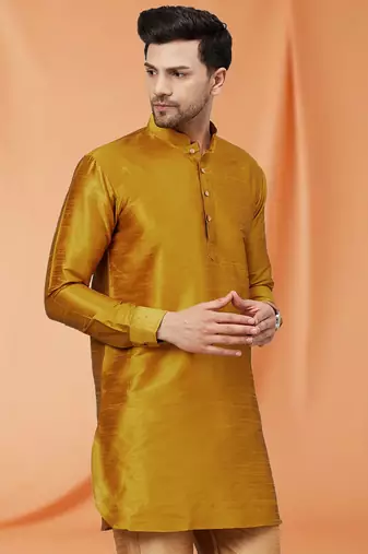 Gold Art silk Plain Kurta pajama