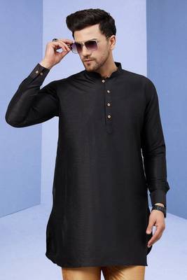 Black Art Silk Plain Kurta pajama 2