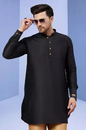 Black Art Silk Plain Kurta pajama