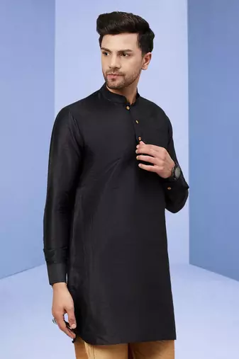 Black Art Silk Plain Kurta pajama