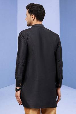 Black Art Silk Plain Kurta pajama 4