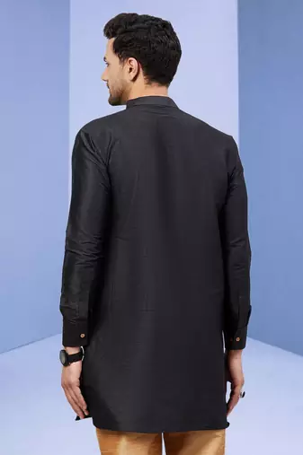 Black Art Silk Plain Kurta pajama