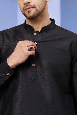 Black Art Silk Plain Kurta pajama 5