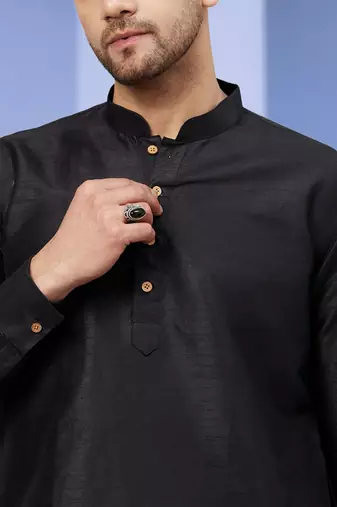Black Art Silk Plain Kurta pajama