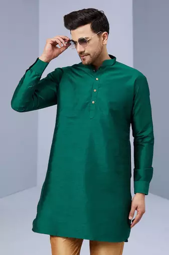 Green Art Silk Plain Kurta pajama