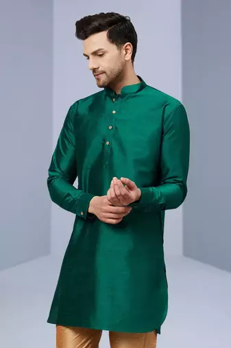 Green Art Silk Plain Kurta pajama