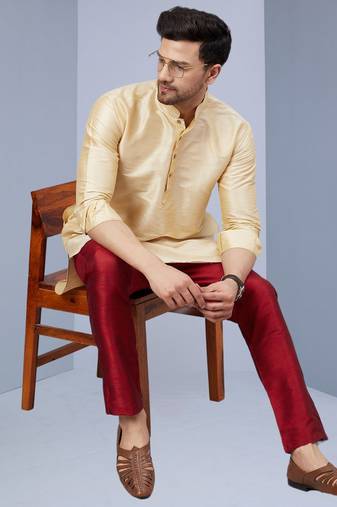 Fawn Art Silk Plain Kurta pajama