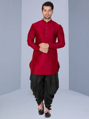 Maroon Art Silk Plain Dhoti kurta 1