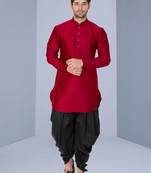 Maroon Art Silk Plain Dhoti kurta
