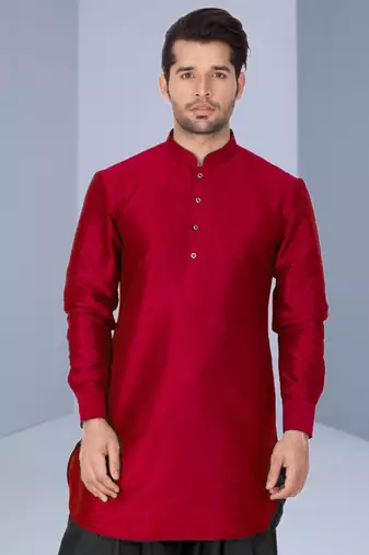 Maroon Art Silk Plain Dhoti kurta