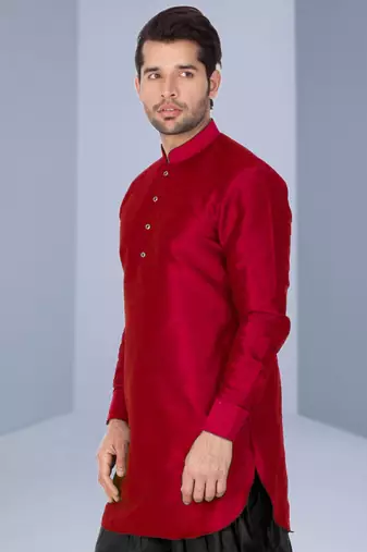 Maroon Art Silk Plain Dhoti kurta
