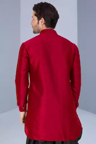 Maroon Art Silk Plain Dhoti kurta