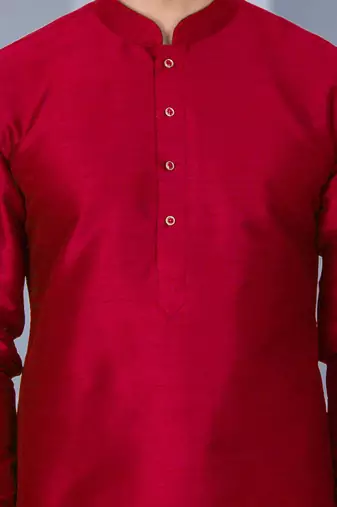 Maroon Art Silk Plain Dhoti kurta